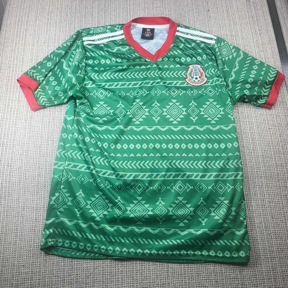 Mexico National Team Jersey Mens Large Green Soccer Lada‎ Aztec Print Top